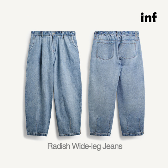 Men Women Pleated Wash Jeans Wide-leg Jeans Bottoms Trousers Outfits Casual Jeans