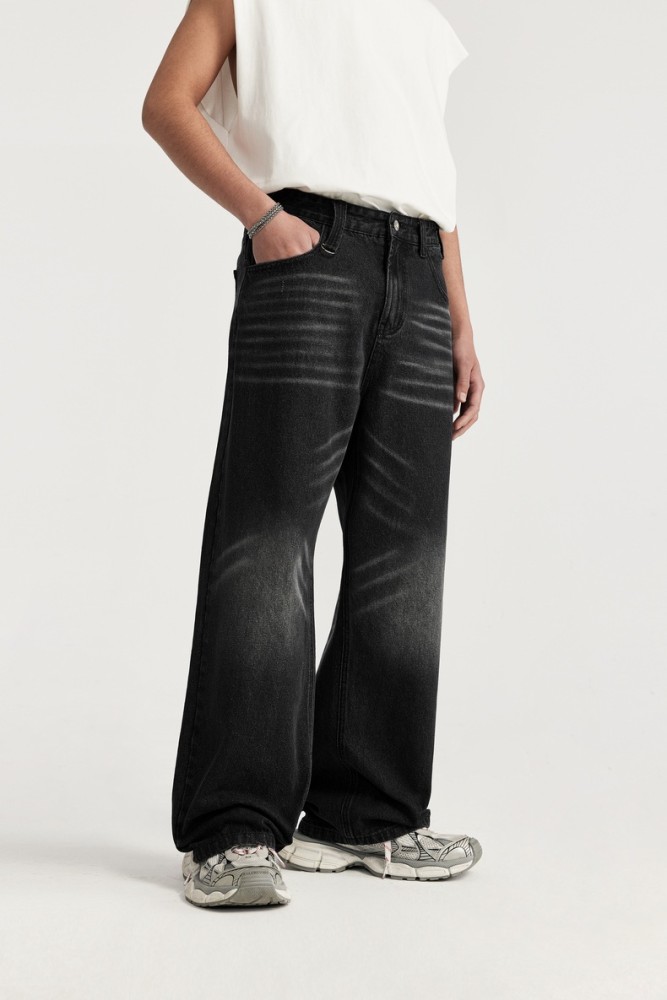 Men Women Grinding White Washed Wide-leg Jeans Bottoms Pants Trousers Outfits Casual Jeans