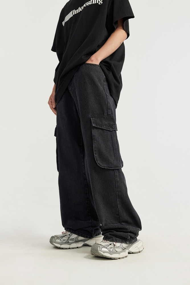 Men Women Washed Cargo Wide-leg Jeans Bottoms Pants Trousers Outfits Casual Jeans