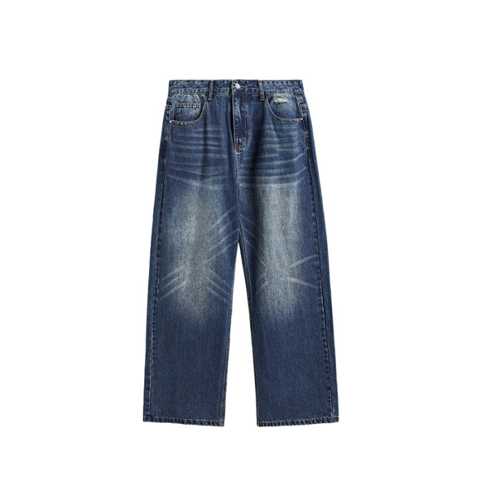 Men Women Vintage Ripped Wide-leg Jeans Bottoms Pants Trousers Outfits Casual Jeans