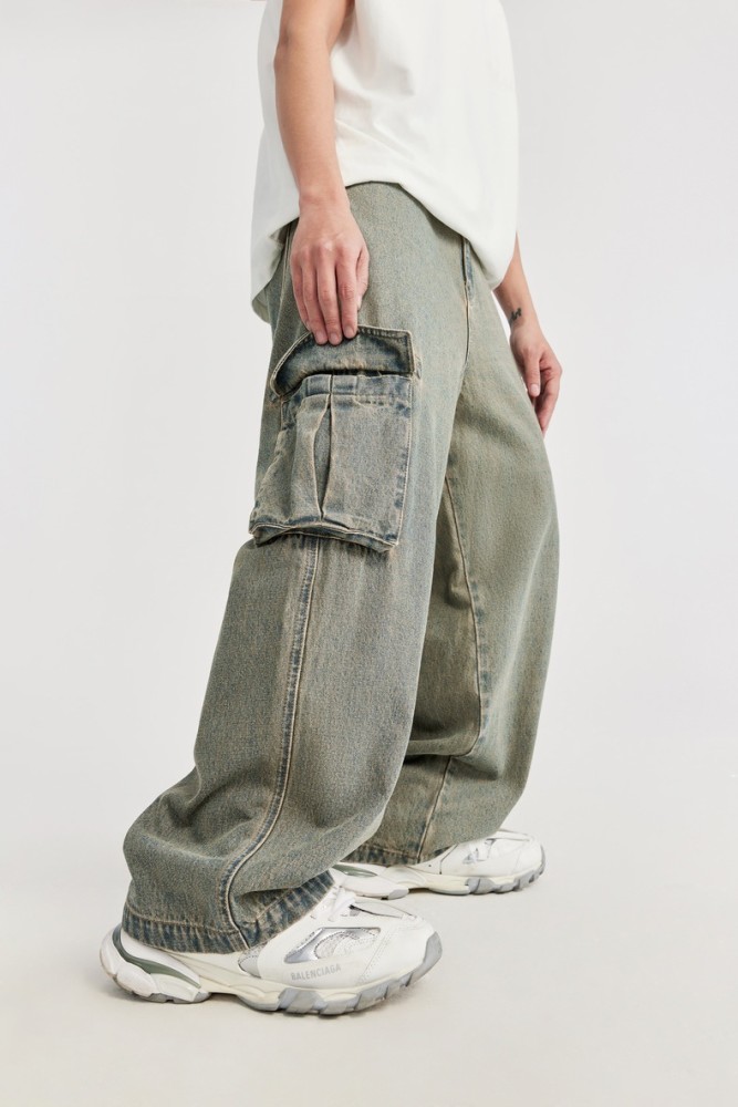 Men Women Washed Vintage Wide-leg Jeans Bottoms Pants Trousers Outfits Casual Jeans
