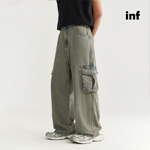 Men Women Washed Vintage Wide-leg Jeans Bottoms Pants Trousers Outfits Casual Jeans