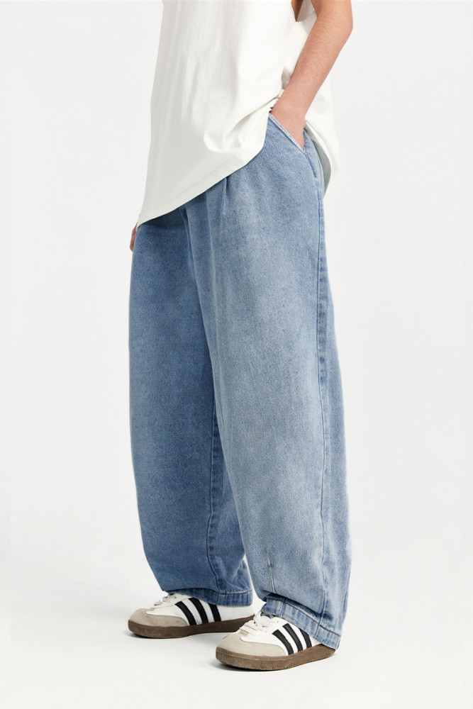 Men Women Pleated Wash Jeans Wide-leg Jeans Bottoms Trousers Outfits Casual Jeans
