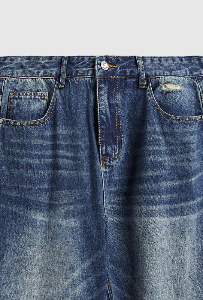 Men Women Vintage Ripped Wide-leg Jeans Bottoms Pants Trousers Outfits Casual Jeans