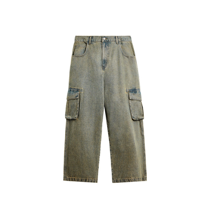 Men Women Washed Vintage Wide-leg Jeans Bottoms Pants Trousers Outfits Casual Jeans