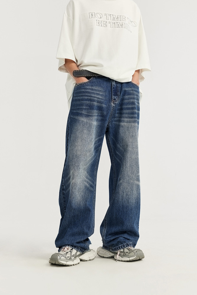 Men Women Vintage Ripped Wide-leg Jeans Bottoms Pants Trousers Outfits Casual Jeans