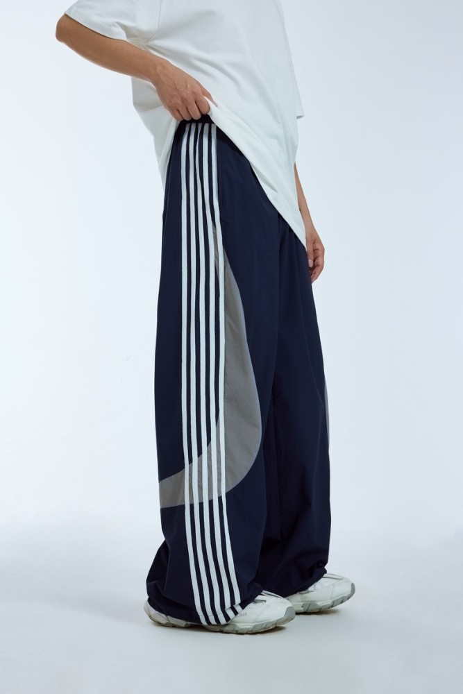 Men Women Retro Sports Splicing Strips Wide Leg Pants Trousers Loose pants Wide-leg Pants Casual Pants