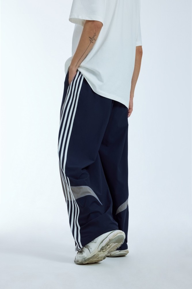 Men Women Retro Sports Splicing Strips Wide Leg Pants Trousers Loose pants Wide-leg Pants Casual Pants