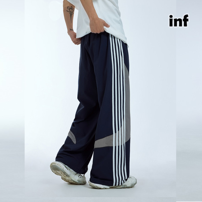 Men Women Retro Sports Splicing Strips Wide Leg Pants Trousers Loose pants Wide-leg Pants Casual Pants