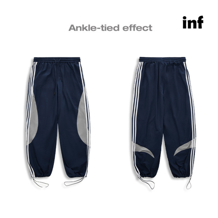 Men Women Retro Sports Splicing Strips Wide Leg Pants Trousers Loose pants Wide-leg Pants Casual Pants