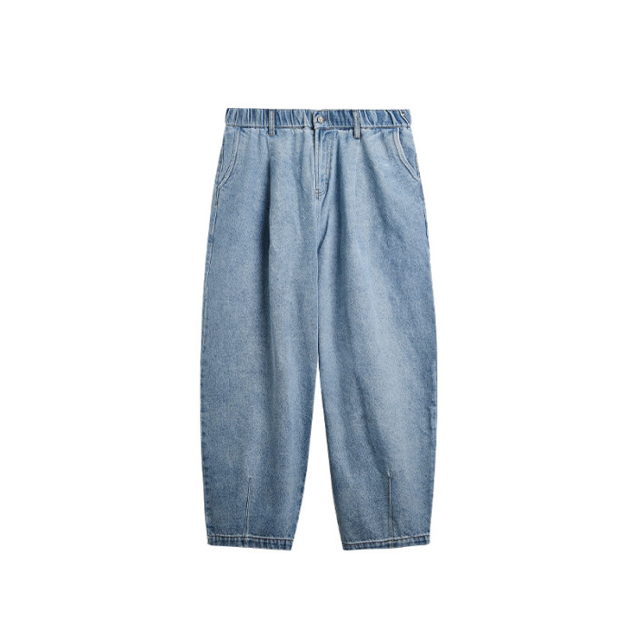 Men Women Pleated Wash Jeans Wide-leg Jeans Bottoms Trousers Outfits Casual Jeans