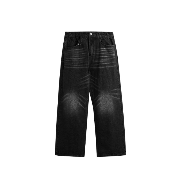 Men Women Grinding White Washed Wide-leg Jeans Bottoms Pants Trousers Outfits Casual Jeans