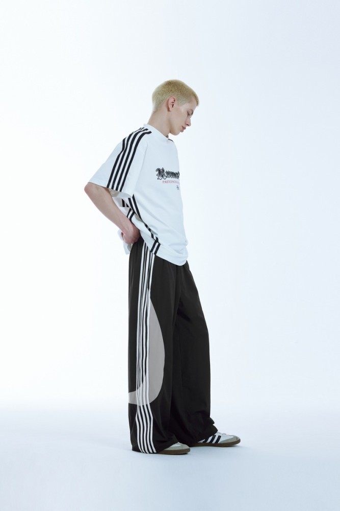 Men Women Retro Sports Splicing Strips Wide Leg Pants Trousers Loose pants Wide-leg Pants Casual Pants