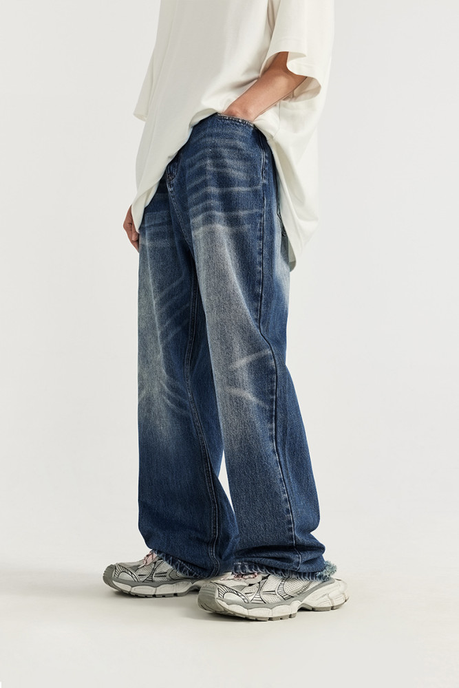 Men Women Vintage Ripped Wide-leg Jeans Bottoms Pants Trousers Outfits Casual Jeans