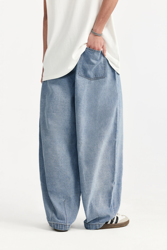 Men Women Pleated Wash Jeans Wide-leg Jeans Bottoms Trousers Outfits Casual Jeans