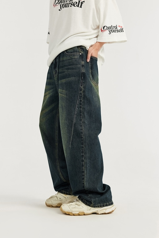 Men Women Vintage Cut Wide-leg Jeans Bottoms Pants Trousers Outfits Casual Jeans