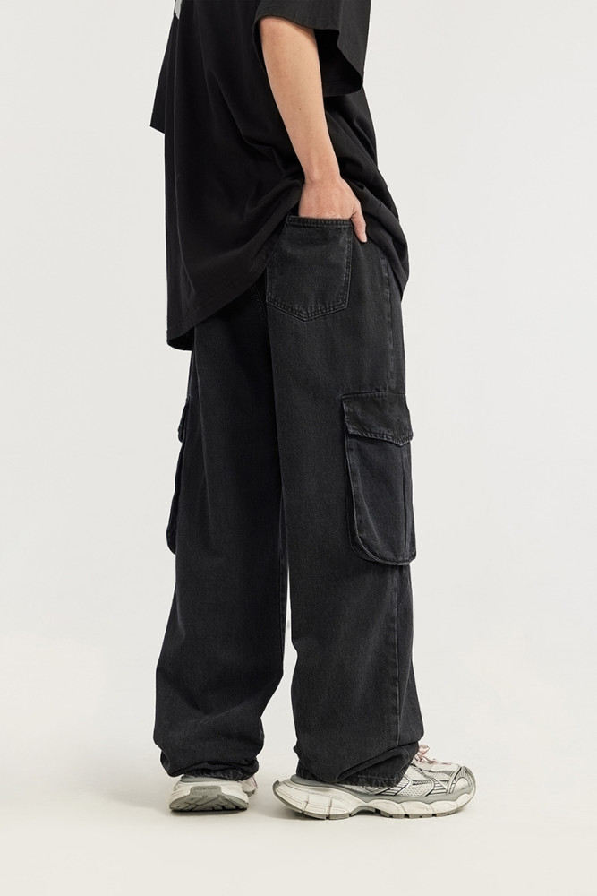 Men Women Washed Cargo Wide-leg Jeans Bottoms Pants Trousers Outfits Casual Jeans