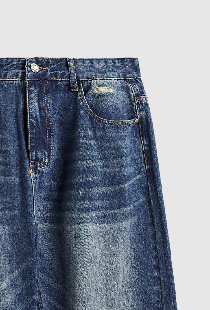 Men Women Vintage Ripped Wide-leg Jeans Bottoms Pants Trousers Outfits Casual Jeans