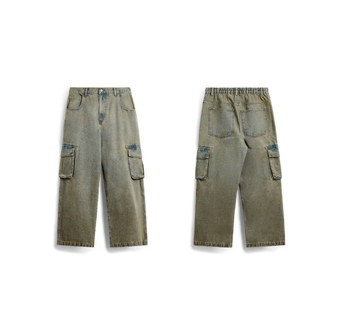 Men Women Washed Vintage Wide-leg Jeans Bottoms Pants Trousers Outfits Casual Jeans