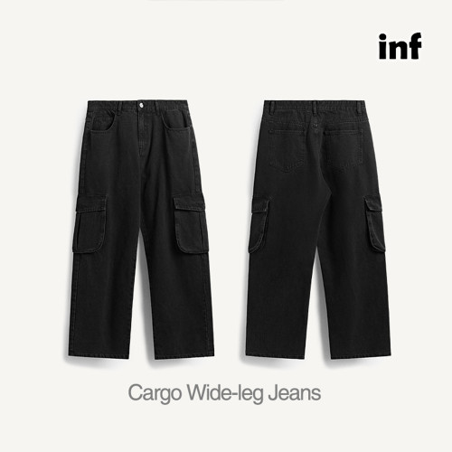 Men Women Washed Cargo Wide-leg Jeans Bottoms Pants Trousers Outfits Casual Jeans
