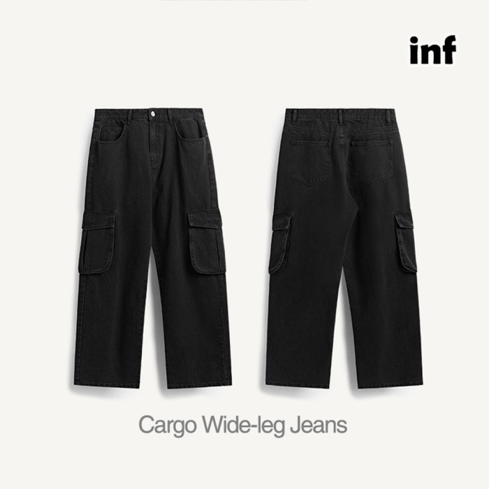 Men Women Washed Cargo Wide-leg Jeans Bottoms Pants Trousers Outfits Casual Jeans