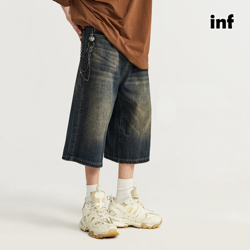 Men Boys Washed Wide-leg Jeans Denim Shorts Streetwear Bottoms Half Pants Sweatsuit Casual Shorts Unisex Pants