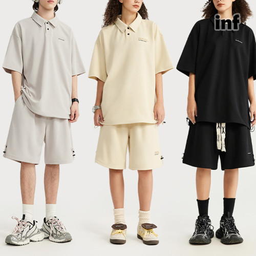Men Women Two Piece Suit Set Sweatshirt Pullover Sweatwear Short Sleeved T-Shirt Cotton shorts Suit