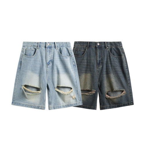 Men Boys Hip Hop Cargo Jeans Denim Shorts Streetwear Bottoms Half Pants Sweatsuit Casual Shorts Unisex Pants