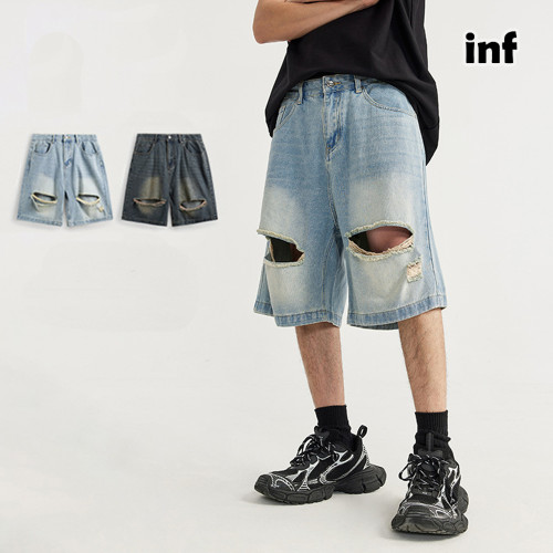 Men Boys Hip Hop Cargo Jeans Denim Shorts Streetwear Bottoms Half Pants Sweatsuit Casual Shorts Unisex Pants