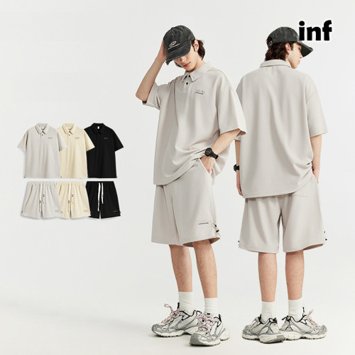 Men Women Two Piece Suit Set Sweatshirt Pullover Sweatwear Short Sleeved T-Shirt Cotton shorts Suit