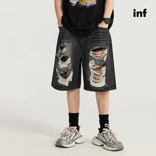 Men Boys Hip Hop Ripped Jean Shorts Denim Shorts Streetwear Bottoms Half Pants Sweatsuit Casual Shorts Unisex Pants