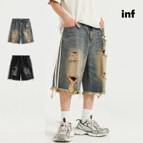 Men Boys Hip Hop Parquet Jean Shorts Denim Shorts Streetwear Bottoms Half Pants Sweatsuit Casual Shorts Unisex Pants