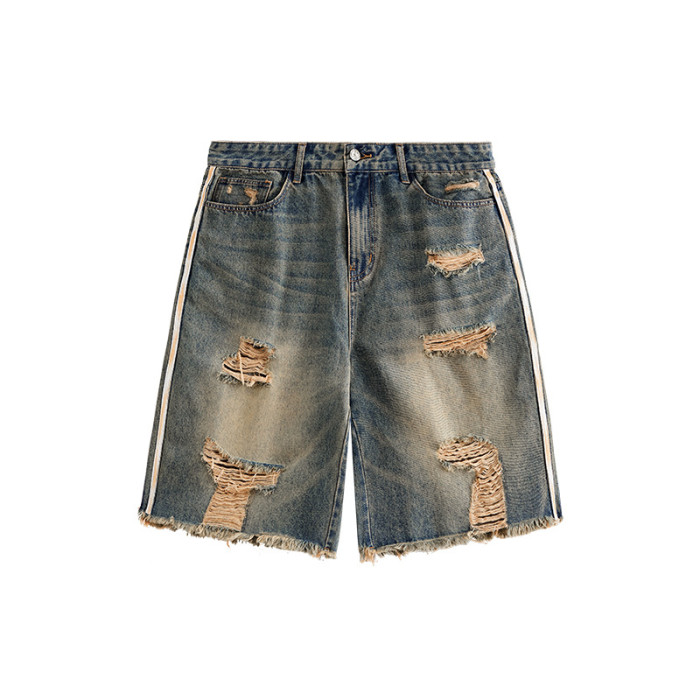 Men Boys Hip Hop Parquet Jean Shorts Denim Shorts Streetwear Bottoms Half Pants Sweatsuit Casual Shorts Unisex Pants