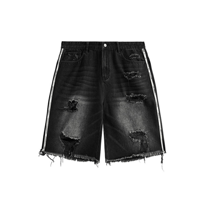 Men Boys Hip Hop Parquet Jean Shorts Denim Shorts Streetwear Bottoms Half Pants Sweatsuit Casual Shorts Unisex Pants