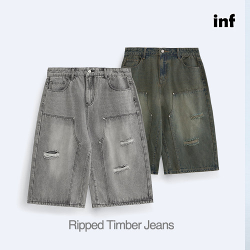 Men Boys Ripped Timber Jeans Denim Shorts Streetwear Bottoms Half Pants Sweatsuit Casual Shorts Unisex Pants