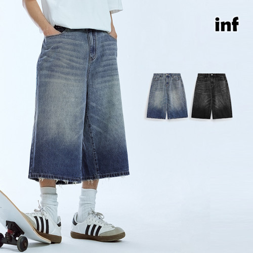 Men Boys Gradient Wash Water Capri Jeans Denim Shorts Streetwear Bottoms Half Pants Sweatsuit Casual Shorts Unisex Pants