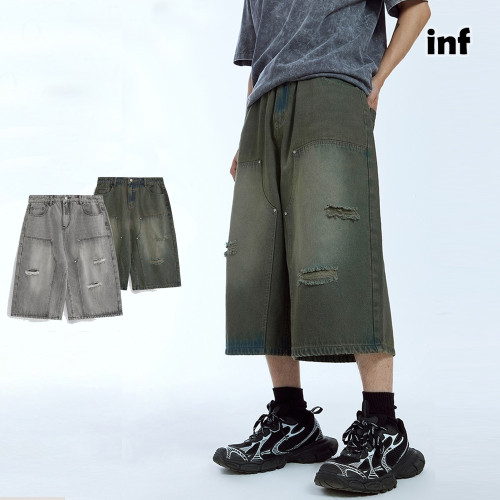Men Boys Ripped Timber Jeans Denim Shorts Streetwear Bottoms Half Pants Sweatsuit Casual Shorts Unisex Pants