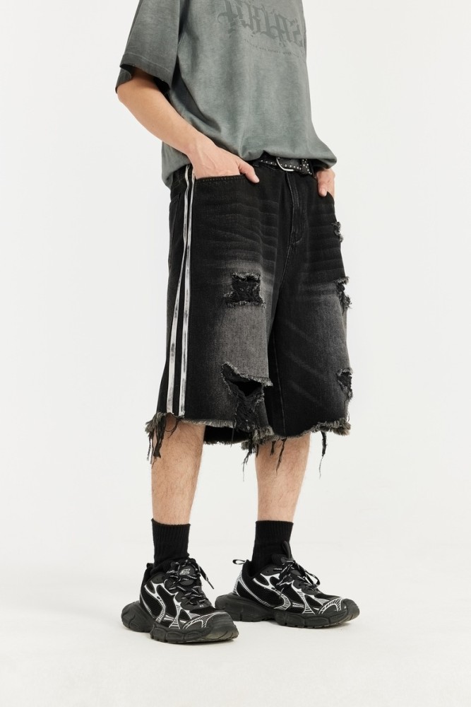 Men Boys Hip Hop Parquet Jean Shorts Denim Shorts Streetwear Bottoms Half Pants Sweatsuit Casual Shorts Unisex Pants