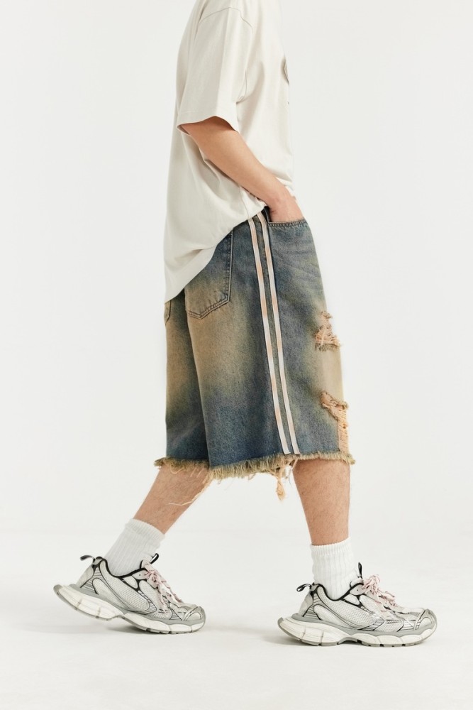 Men Boys Hip Hop Parquet Jean Shorts Denim Shorts Streetwear Bottoms Half Pants Sweatsuit Casual Shorts Unisex Pants