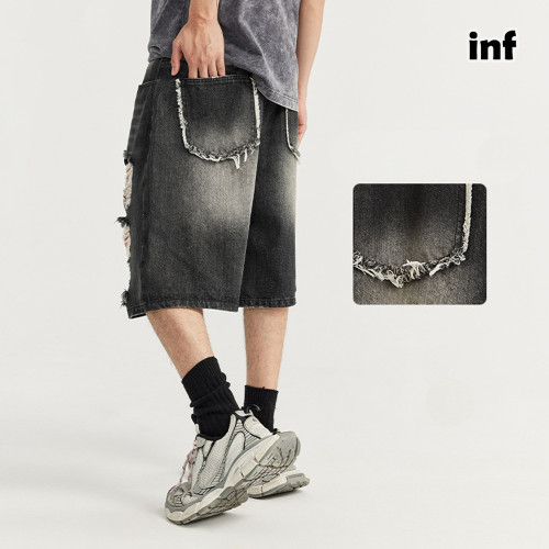 Men Boys Hip Hop Ripped Jean Shorts Denim Shorts Streetwear Bottoms Half Pants Sweatsuit Casual Shorts Unisex Pants