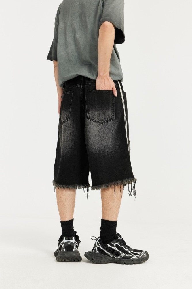 Men Boys Hip Hop Parquet Jean Shorts Denim Shorts Streetwear Bottoms Half Pants Sweatsuit Casual Shorts Unisex Pants