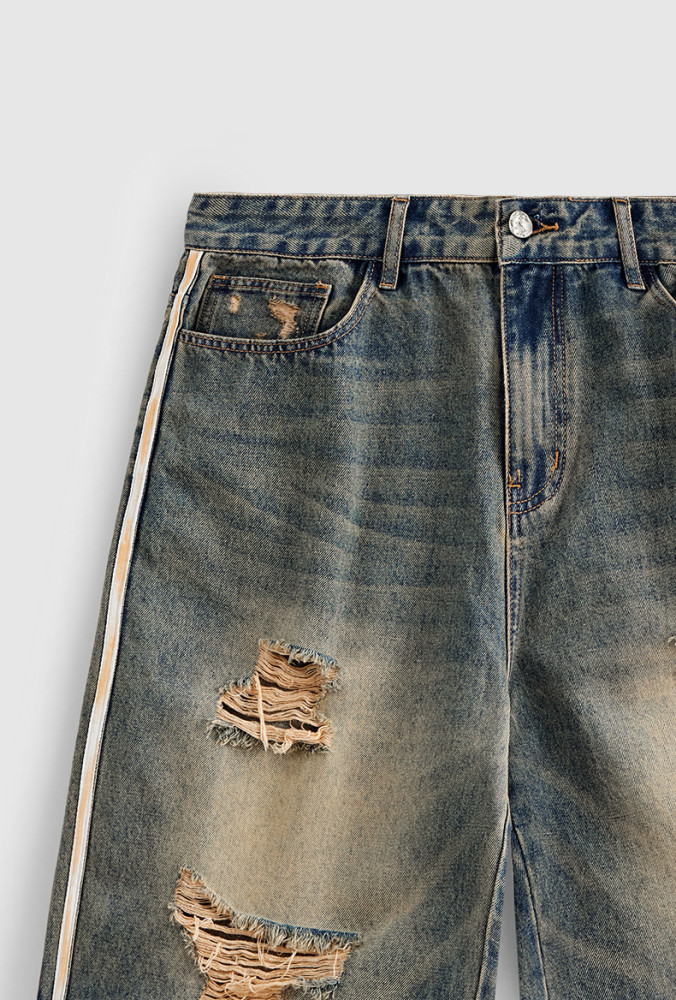 Men Boys Hip Hop Parquet Jean Shorts Denim Shorts Streetwear Bottoms Half Pants Sweatsuit Casual Shorts Unisex Pants