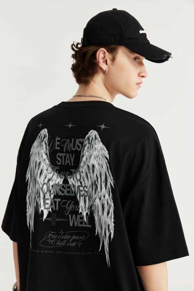 Men Women Wing Luminous Printed T-shirt Short Sleeve Pullover Tops Sweatshirt Unisex Tee Casual T-shirt