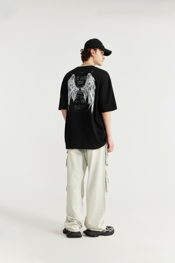 Men Women Wing Luminous Printed T-shirt Short Sleeve Pullover Tops Sweatshirt Unisex Tee Casual T-shirt