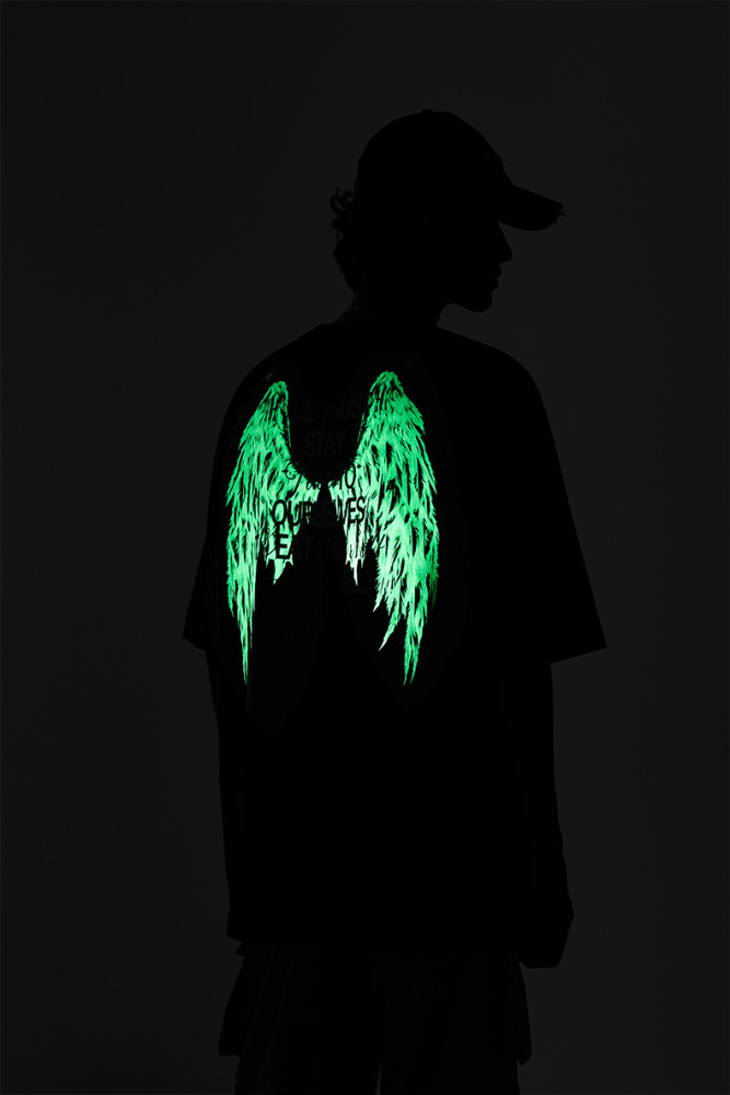 Men Women Wing Luminous Printed T-shirt Short Sleeve Pullover Tops Sweatshirt Unisex Tee Casual T-shirt