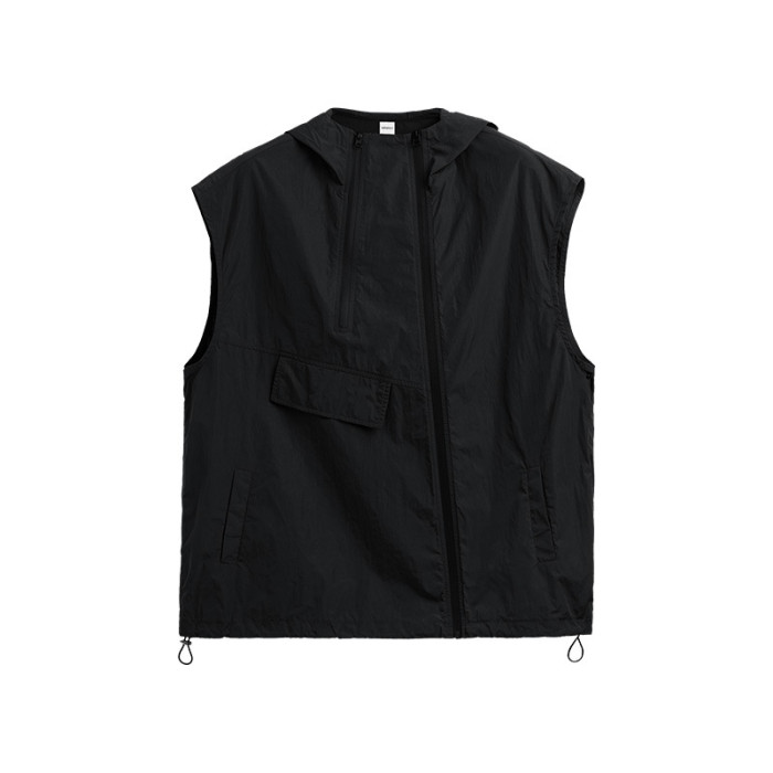 Men Women Outdoor Functional Zippered Vest T-shirt Short Sleeve Pullover Tops Sweatshirt Unisex Tee Casual T-shirt