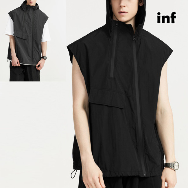 Men Women Outdoor Functional Zippered Vest T-shirt Short Sleeve Pullover Tops Sweatshirt Unisex Tee Casual T-shirt