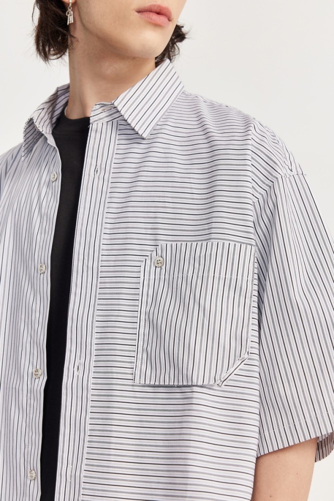 Men Women Stripe Shirt Short Sleeved Shirt Tops Sweatshirt Unisex Tee Casual Shirt