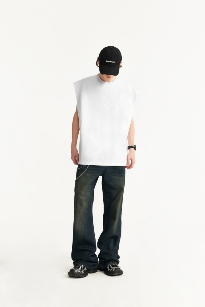 Men Women Flocking Flying Shoulder Vest T-shirt Short Sleeve Pullover Tops Sweatshirt Unisex Tee Casual T-shirt