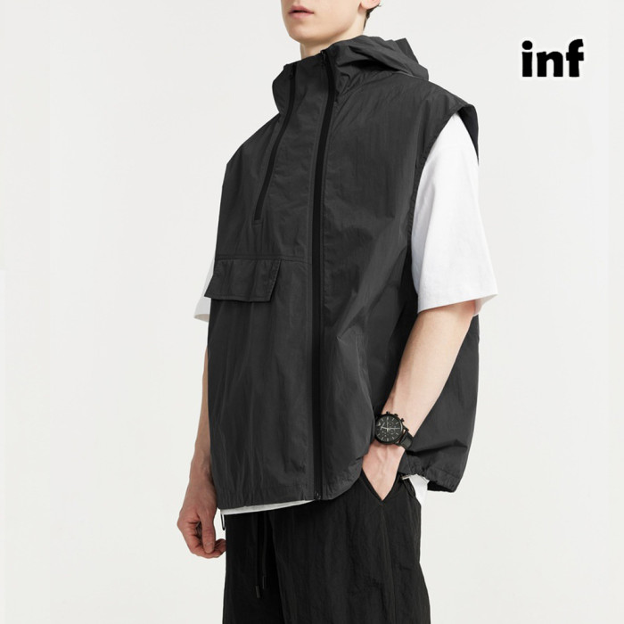 Men Women Outdoor Functional Zippered Vest T-shirt Short Sleeve Pullover Tops Sweatshirt Unisex Tee Casual T-shirt